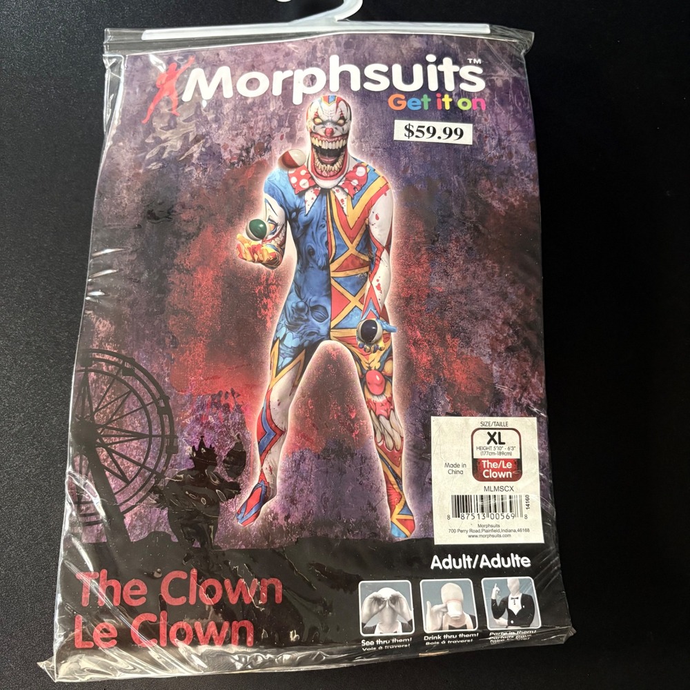 The Clown Morphsuit full-body scary clown costume suit Adult XL Halloween men